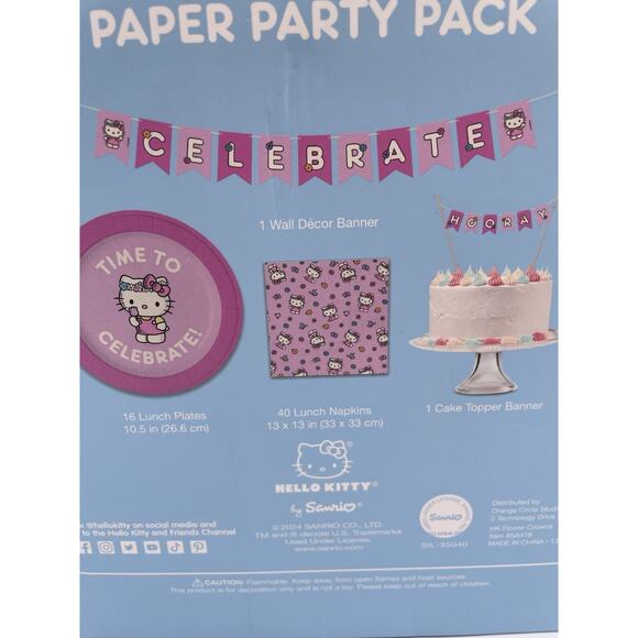 Hello Kitty Paper Tableware Party Set 16 Lunch & 16 Dessert Plates, 40 Napkins - Picture 7 of 11